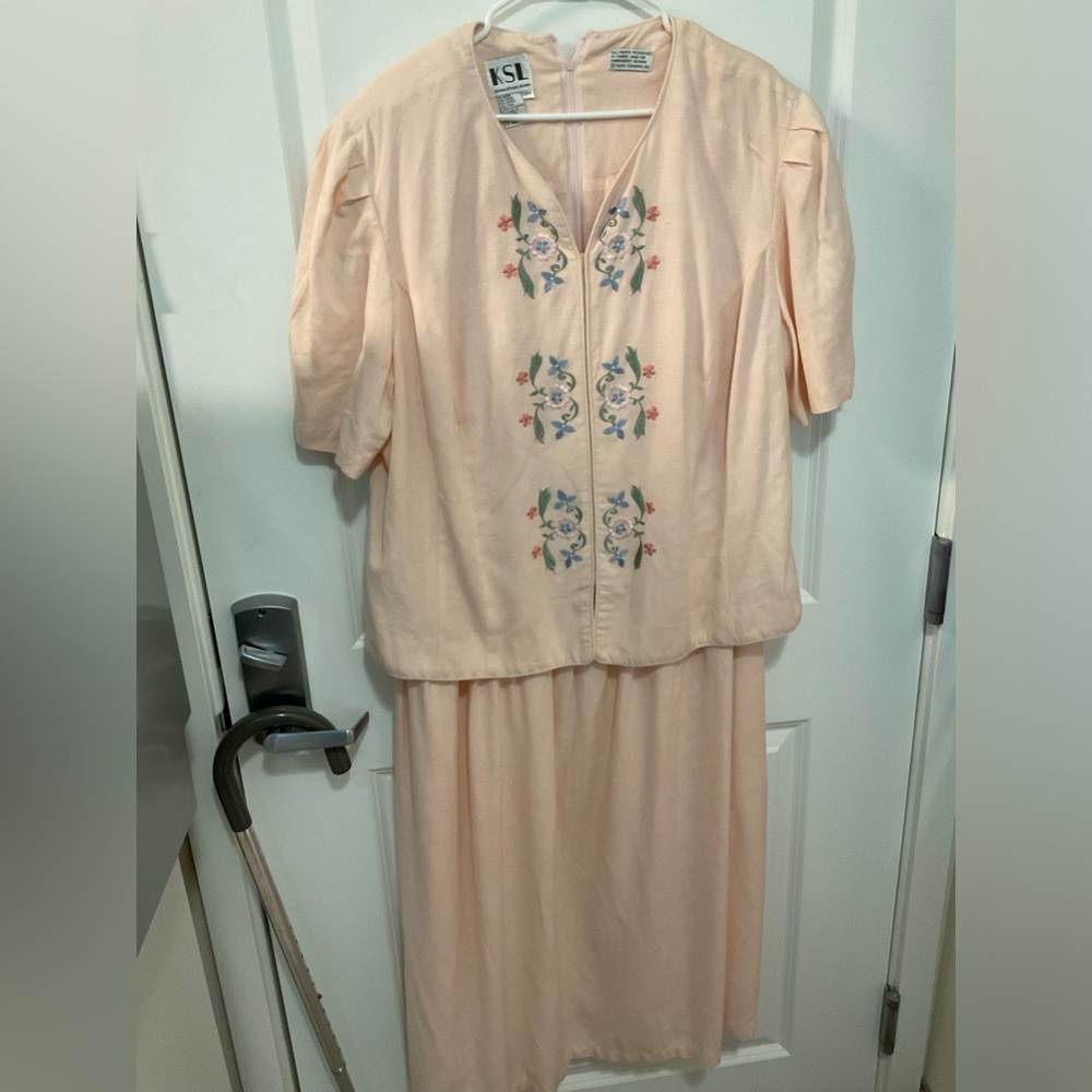 Size 20 vintage shell pink linen cotton rayon dress